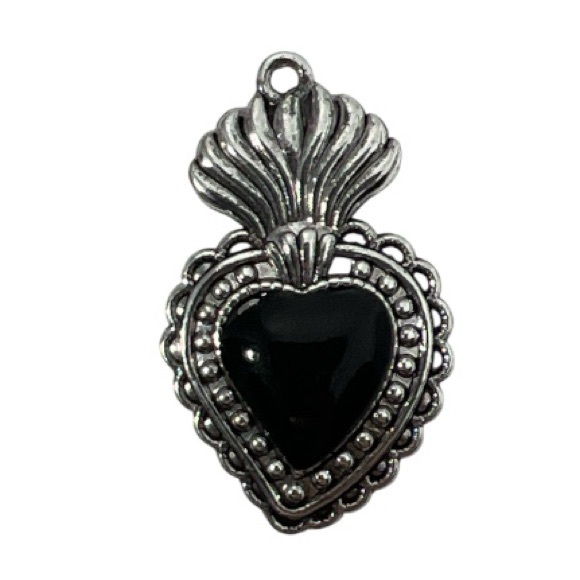 Sacred Heart Pendant with Black Enamel Center - Picture 1 of 1